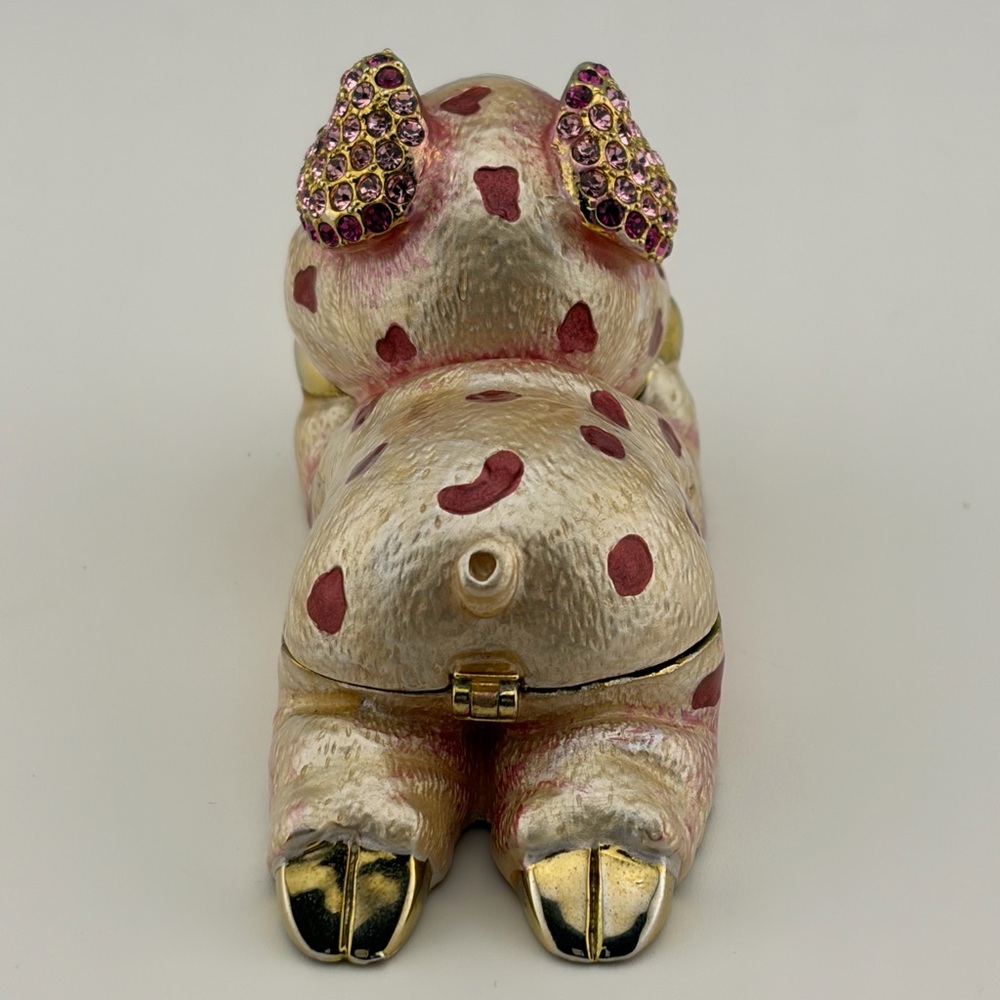 Vintage Gold Pink Enamel Rhinestone Pig Trinket Box - Picture 5 of 7